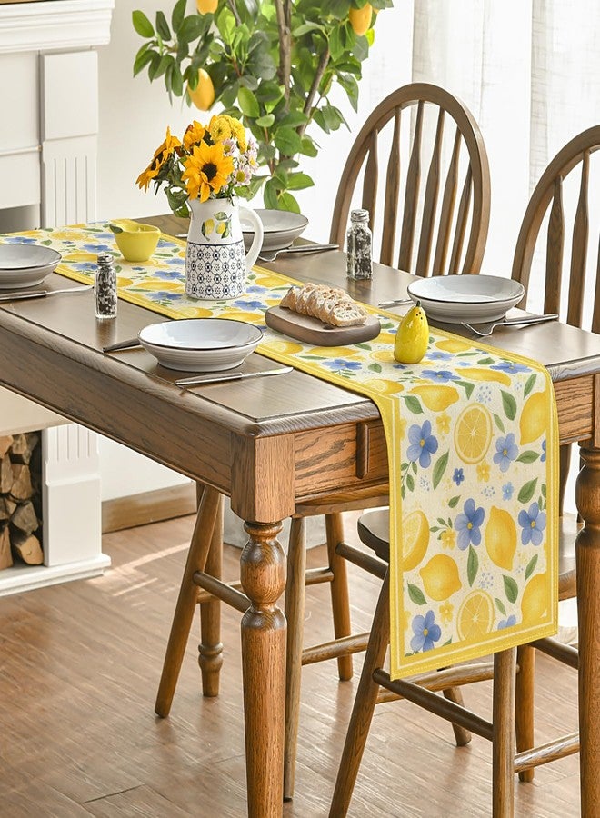 Artoid Mode Lemon Flowers 210 GSM Summer Table Runner, Seasonal Spring Kitchen Dining Table Decoration for Home Party Decor 13x72 Inch - Image 4