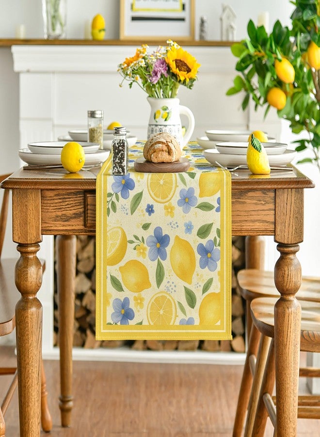 Artoid Mode Lemon Flowers 210 GSM Summer Table Runner, Seasonal Spring Kitchen Dining Table Decoration for Home Party Decor 13x72 Inch - Image 2