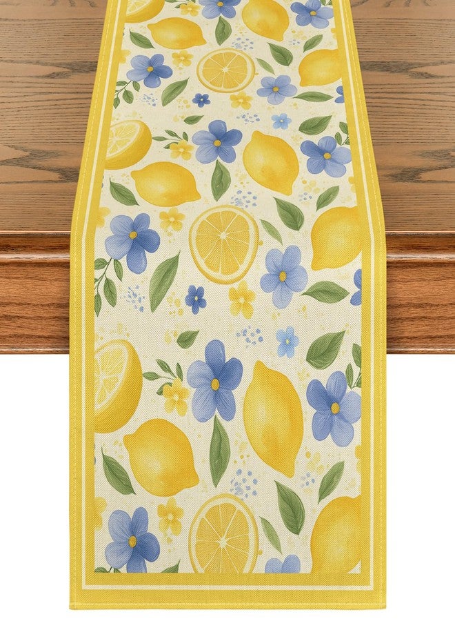 Artoid Mode Lemon Flowers 210 GSM Summer Table Runner, Seasonal Spring Kitchen Dining Table Decoration for Home Party Decor 13x72 Inch - Image 1