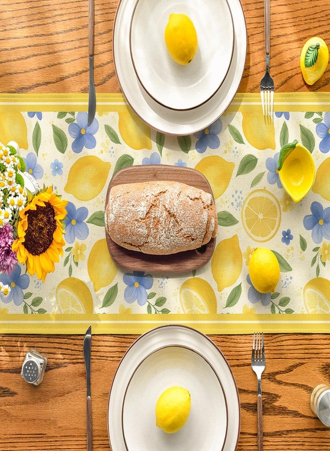 Artoid Mode Lemon Flowers 210 GSM Summer Table Runner, Seasonal Spring Kitchen Dining Table Decoration for Home Party Decor 13x72 Inch - Image 3