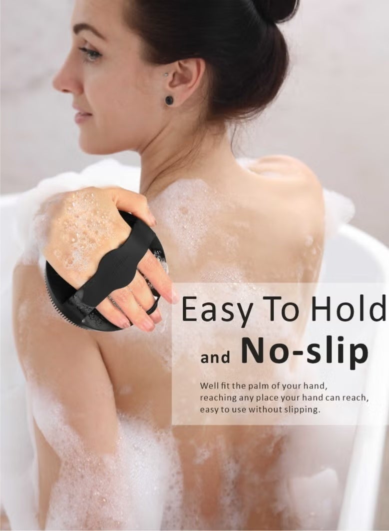 إيكيوك 1 حزمة فرشاة لتقشير الجسم وشامبو للشعر وفرشاة سيليكون للجسم وفرشاة لتقشير الجسم ومدلك فروة الرأس من اللوفة السيليكونية الفاخرة باللون الأسود - Image 5