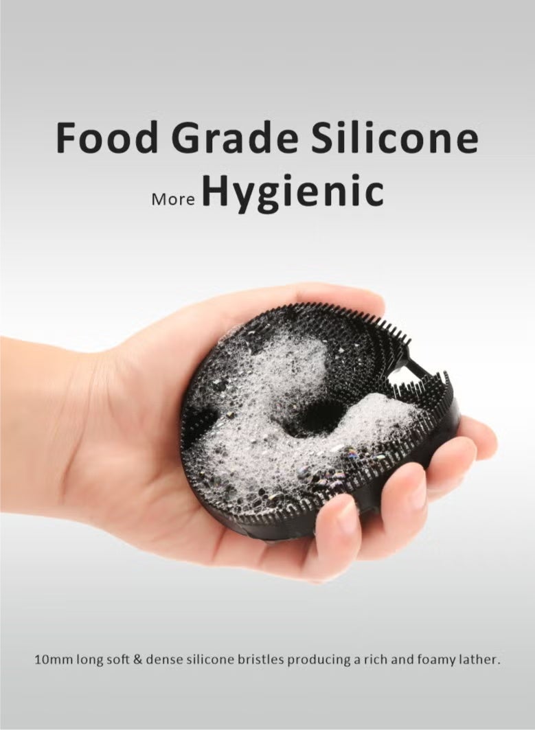 إيكيوك 1 حزمة فرشاة لتقشير الجسم وشامبو للشعر وفرشاة سيليكون للجسم وفرشاة لتقشير الجسم ومدلك فروة الرأس من اللوفة السيليكونية الفاخرة باللون الأسود - Image 3