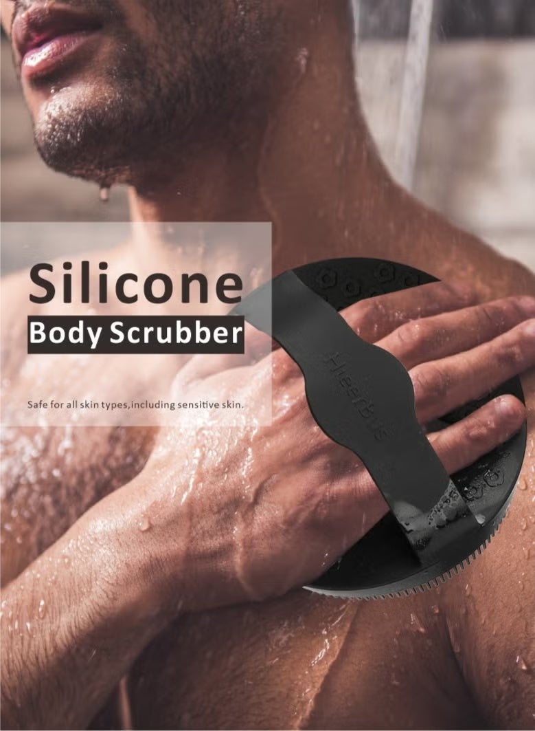 إيكيوك 1 حزمة فرشاة لتقشير الجسم وشامبو للشعر وفرشاة سيليكون للجسم وفرشاة لتقشير الجسم ومدلك فروة الرأس من اللوفة السيليكونية الفاخرة باللون الأسود - Image 2