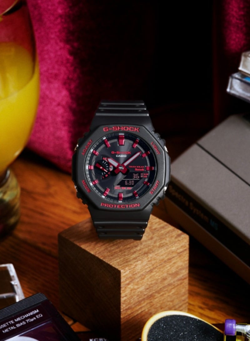 كاسيو كاسيو السائل الكريستال / المؤشر المزدوج سلسلة G-SHOCK 40 الذكرى السنوية سلسلة الحمراء الصغيرة 200 متر مقاوم للماء الحركة الكوارتز حزام الراتنج الساعات الرجال لوحة سوداء - Image 4