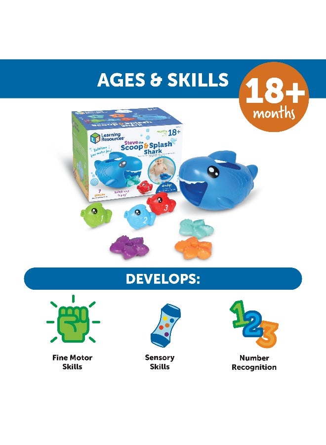 ليرننج ريسورسز موارد التعلم ستيف القرش المغرفة والرذاذ، لعبة مائية للأطفال الصغار مع سمكة ونجم البحر، حمام، حمام سباحة، وطاولة لعب مائية، للأعمار من 18 شهرًا فما فوق - Image 4