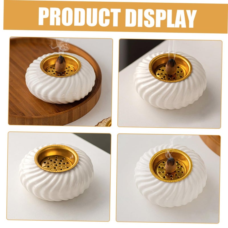 حارق البخور الأبيض الخزفي العتيق، زينة مستديرة لطاولة المنزل لعطر المنزل وديكور غرفة المعيشة للتأمل. - Image 5