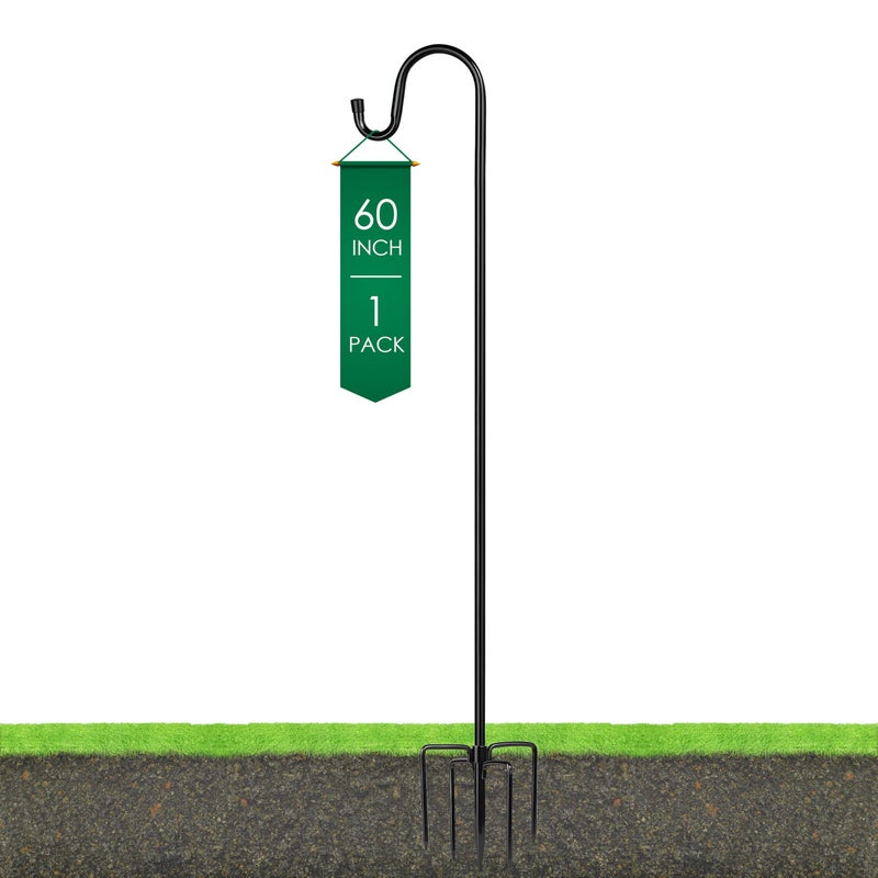 Ottsuls Shepherds Hooks for Outdoor - 60" Heavy Duty Bird Feeder Pole with 5 Prong Base, Adjustable Stand Hanger for Garden Plant, Hummingbird Feeder, Lantern Lights - Haning Wedding Decor (1 Pack) - Image 1