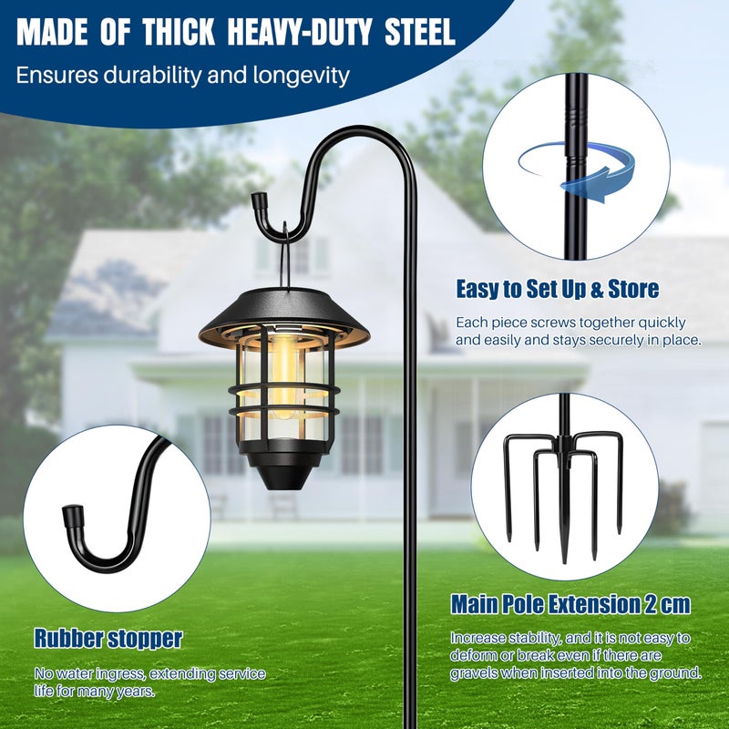Ottsuls Shepherds Hooks for Outdoor - 60" Heavy Duty Bird Feeder Pole with 5 Prong Base, Adjustable Stand Hanger for Garden Plant, Hummingbird Feeder, Lantern Lights - Haning Wedding Decor (1 Pack) - Image 2