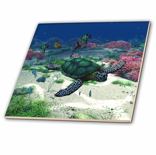 3dRose ct_172910_2 Sea Turtle Swims Through The Ocean with Tropic Fishes Corals and More Ceramic Tile, 6-Inch - Image 4
