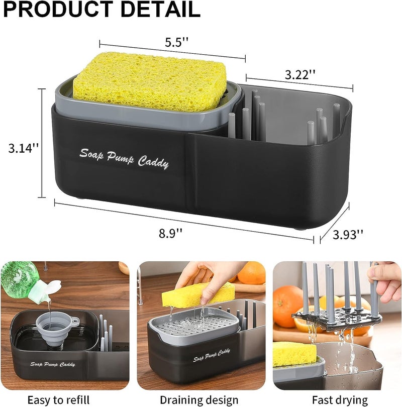 Generic 3 in 1 Multifunctional Dish Soap Dispenser for Kitchen Sink, Dish Washing Liquid Soap Dispenser with Sponge Holder, Includes 1 Sponge - Image 2