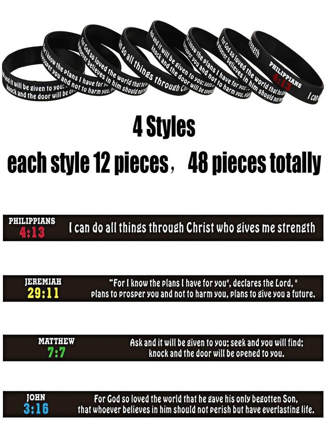 Chalyna 48 Pieces Bible Verse Bracelets Christian Scripture Bracelets Bulk Rubber Religious Silicone Bible Verses Wristbands Faith Hope Belief Inspirational Wristbands(Black Series) - Image 2
