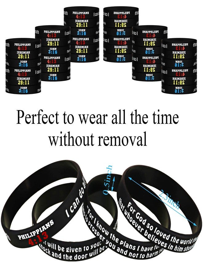 Chalyna 48 Pieces Bible Verse Bracelets Christian Scripture Bracelets Bulk Rubber Religious Silicone Bible Verses Wristbands Faith Hope Belief Inspirational Wristbands(Black Series) - Image 4