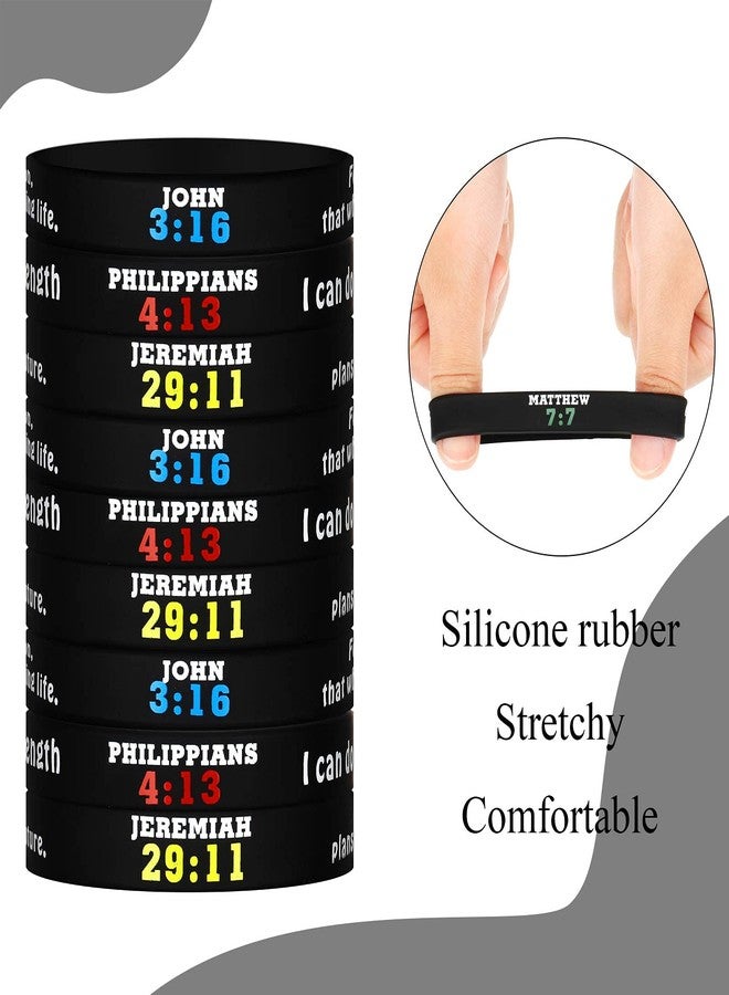 Chalyna 48 Pieces Bible Verse Bracelets Christian Scripture Bracelets Bulk Rubber Religious Silicone Bible Verses Wristbands Faith Hope Belief Inspirational Wristbands(Black Series) - Image 3