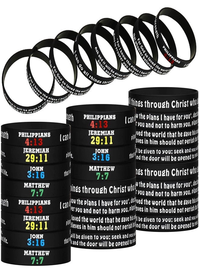 Chalyna 48 Pieces Bible Verse Bracelets Christian Scripture Bracelets Bulk Rubber Religious Silicone Bible Verses Wristbands Faith Hope Belief Inspirational Wristbands(Black Series) - Image 1