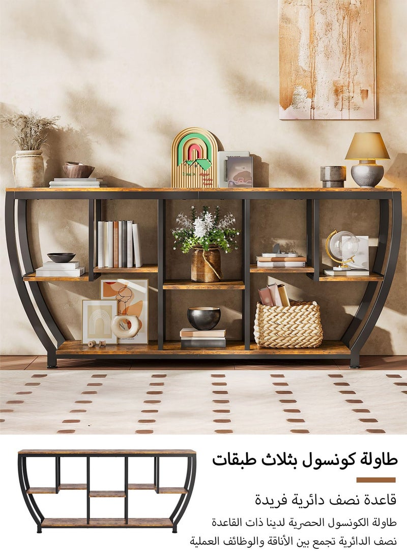 يانارا طاولة أريكة طويلة بطول 160 سم وثلاث طبقات مع أرفف، طاولة كونسول ريفية مع تخزين، طاولة مدخل صناعية لحامل التلفزيون، طاولات جانبية خلف الأريكة لغرفة المعيشة، الممر، الردهة - Image 5