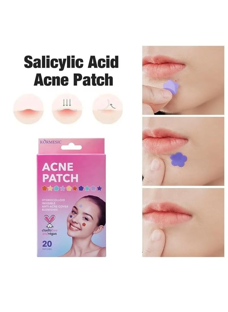Kormesic مجموعة لاصقات حب الشباب 3 قطع سهلة الاستخدام شفاء سريع لاصقات خالية من الألم والندوب للوجه تعزز شفاء الجروح تركيبة طبيعية لاصقات حب الشباب (60 لاصقة) - Image 2