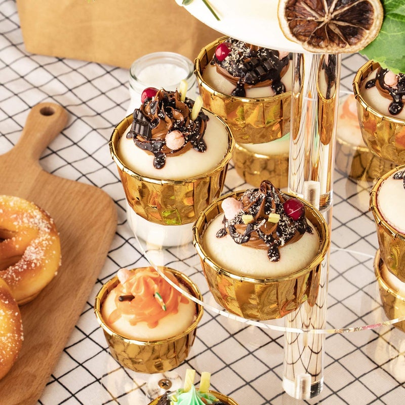 YestBuy 3 Tier Round Cupcake Stand, Acrylic Cake stand, Cupcake Tower Stand, Premium Cupcake Holder For 23 Cupcakes, Display for Pastry Wedding Birthday Party (4.7" between 2 layers) - Image 4