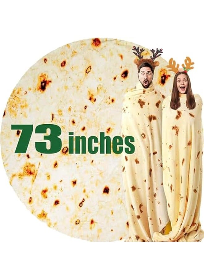 NIBEMINENT 73in White Elephant Gifts for Adults Useful Burrito Tortilla Blanket Funny Throw Blankets Women Men Round Soft Flannel Taco Food Novelty Gag - Image 1