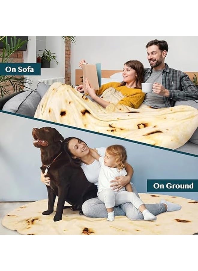 NIBEMINENT 73in White Elephant Gifts for Adults Useful Burrito Tortilla Blanket Funny Throw Blankets Women Men Round Soft Flannel Taco Food Novelty Gag - Image 3