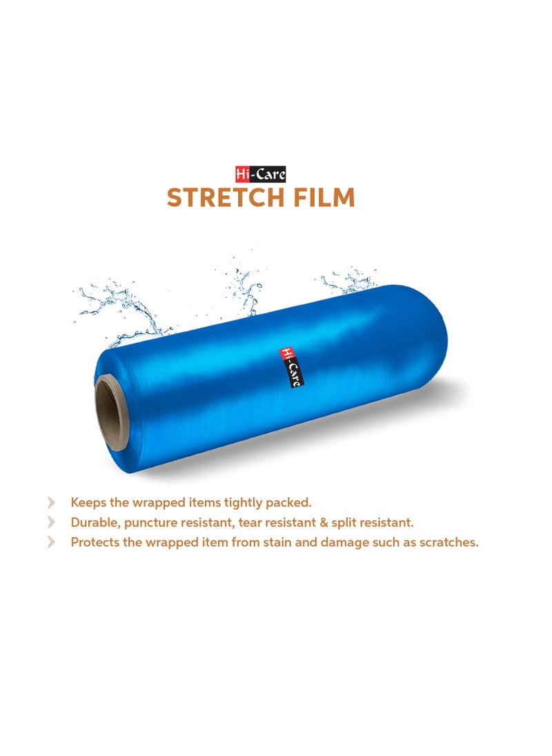 Hi Care - Stretch Film Plastic Wrap Roll –Blue- Industrial Heavy Duty Shrink Wrap Cling Film For Packing Furniture, Luggage Wrapping, Plastic Roll For Moving Supplies - Image 1