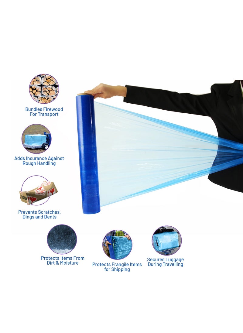 Hi Care - Stretch Film Plastic Wrap Roll –Blue- Industrial Heavy Duty Shrink Wrap Cling Film For Packing Furniture, Luggage Wrapping, Plastic Roll For Moving Supplies - Image 1