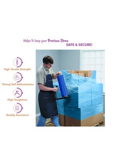 Hi Care Stretch Film Plastic Wrap Roll –Blue- Industrial Heavy Duty Shrink Wrap Cling Film For Packing Furniture, Luggage Wrapping, Plastic Roll For Moving Supplies  - Image 4