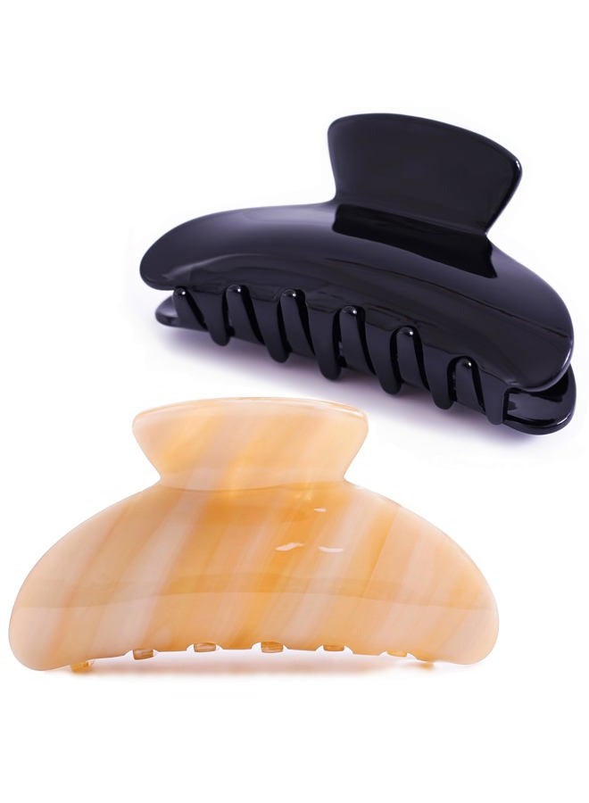 Fsmiling Big Claw Hair Clips for Women Hair Jaw Clips Large Hair Claw Clamps Acetate Hair Clip 2 Pack,Black/Beige - Image 1