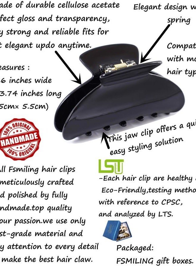 Fsmiling Big Claw Hair Clips for Women Hair Jaw Clips Large Hair Claw Clamps Acetate Hair Clip 2 Pack,Black/Beige - Image 3