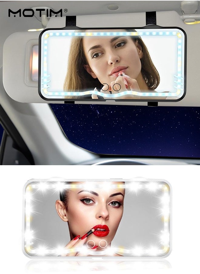 Motim Car Visor Vanity Mirror, 3 Light Modes & 62 LEDs, Dimmable Touch Control Makeup Mirror Rechargeable, Universal Rear View Cosmetic Mirror for Auto Car Truck SUV  - Image 1