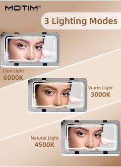 Motim Car Visor Vanity Mirror, LED Makeup Mirror 3 Light Modes & 62 LED Lights, Dimmable Touch Control Mirror, Rechargeable Universal Rear View Cosmetic Mirror for Auto Car Truck SUV  - Image 3