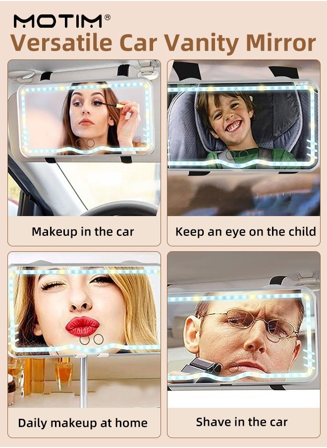 Motim Car Visor Vanity Mirror, 3 Light Modes & 62 LEDs, Dimmable Touch Control Makeup Mirror Rechargeable, Universal Rear View Cosmetic Mirror for Auto Car Truck SUV  - Image 5