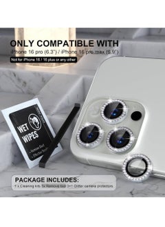 NAFO Compatible for iPhone 16 Pro/iPhone 16 Pro Max Camera Lens Protector Bling, 9H Tempered Glass Camera Cover Screen Protector Metal Ring Decoration Accessories (Diamond-Silver)  - Image 2