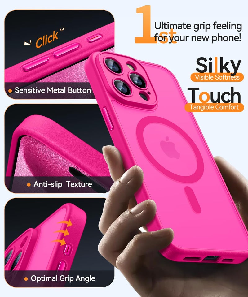 كانشن CANSHN Magnetic Compatible with iPhone 15 Pro Max Case, Compatible with MagSafe, Upgraded [Full Camera Protection], [Military Grade Drop Tested] Translucent Matte Back 6.7 inch,Hot Pink - Image 5