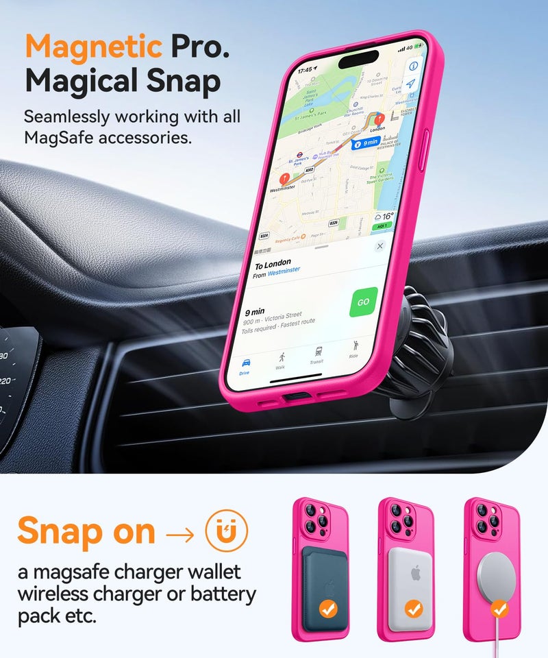 كانشن CANSHN Magnetic Compatible with iPhone 15 Pro Max Case, Compatible with MagSafe, Upgraded [Full Camera Protection], [Military Grade Drop Tested] Translucent Matte Back 6.7 inch,Hot Pink - Image 4