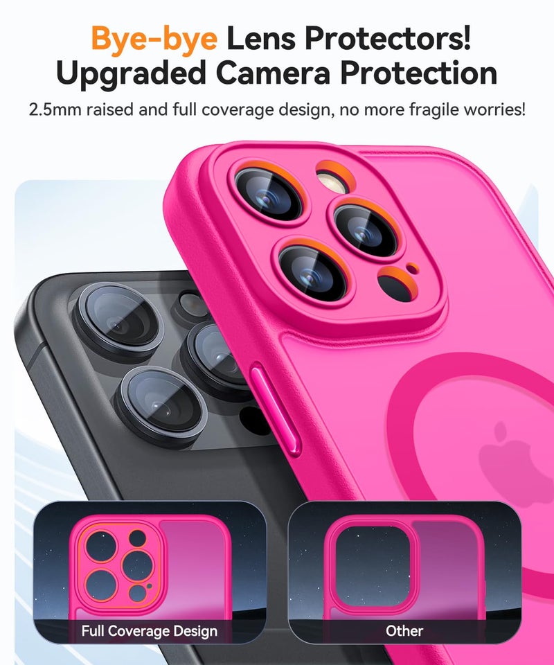 كانشن CANSHN Magnetic Compatible with iPhone 15 Pro Max Case, Compatible with MagSafe, Upgraded [Full Camera Protection], [Military Grade Drop Tested] Translucent Matte Back 6.7 inch,Hot Pink - Image 3