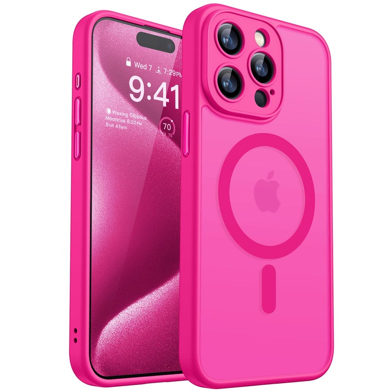 كانشن CANSHN Magnetic Compatible with iPhone 15 Pro Max Case, Compatible with MagSafe, Upgraded [Full Camera Protection], [Military Grade Drop Tested] Translucent Matte Back 6.7 inch,Hot Pink - Image 1