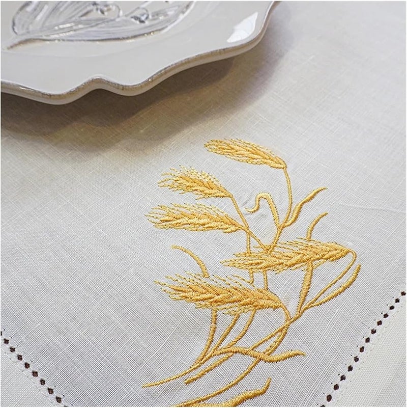 مناديل الكتان 4 قطع مطرزة سنابل القمح البيضاء زينة الطاولة هدية - Image 5