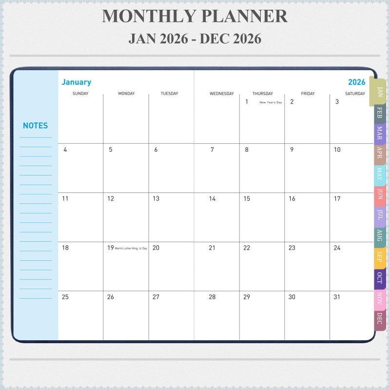 Tiankool Planner 2026, Jan 2026 - Dec 2026 Weekly Monthly Planner with Stickers, Elastic Closure, Inner Pocket, Round Corner, 5.8" x 8.25" - Blue - Image 3