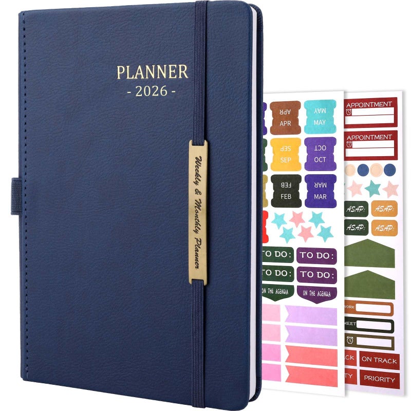 Tiankool Planner 2026, Jan 2026 - Dec 2026 Weekly Monthly Planner with Stickers, Elastic Closure, Inner Pocket, Round Corner, 5.8" x 8.25" - Blue - Image 1