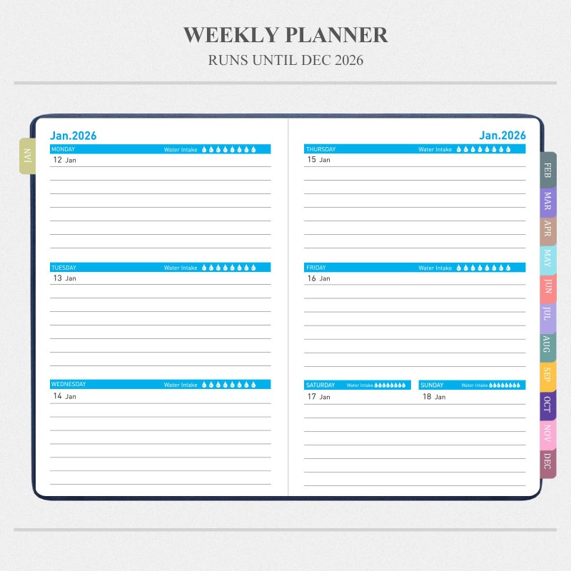 Tiankool Planner 2026, Jan 2026 - Dec 2026 Weekly Monthly Planner with Stickers, Elastic Closure, Inner Pocket, Round Corner, 5.8" x 8.25" - Blue - Image 4