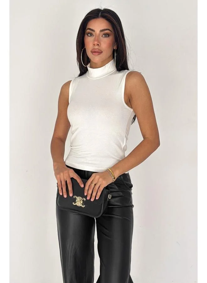 Noa Noa Women's Sleeveless Turtleneck Basic Body - Sleek Core - White (L)