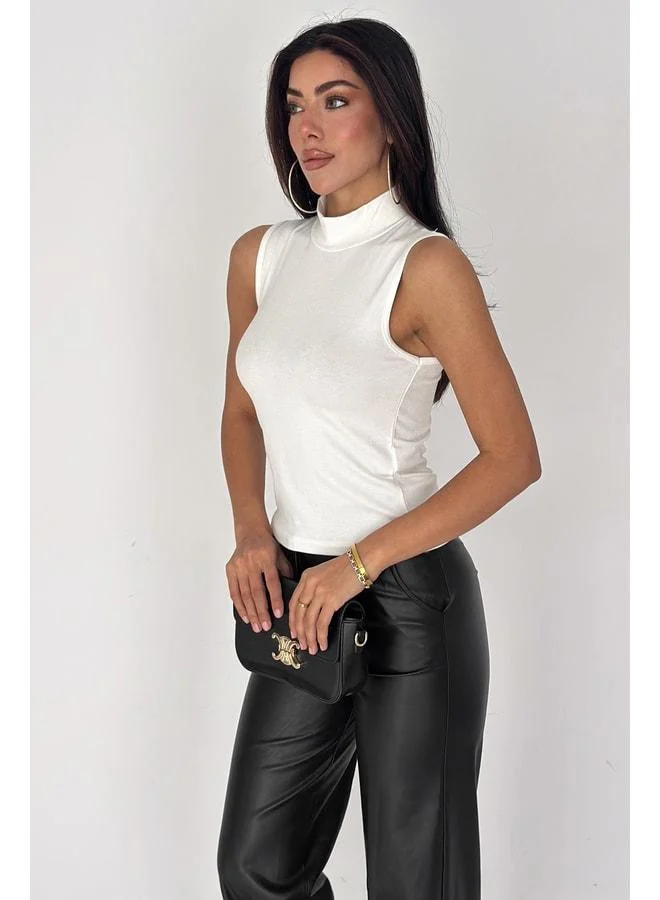 Noa Noa Women's Sleeveless Turtleneck Basic Body - Sleek Core - White (L)
