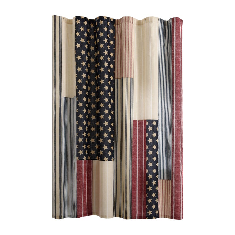 Modern Heirloom Americana Patchwork Fabric Shower Curtain, Machine Washable, 72" x 72", Red/Blue - Image 2