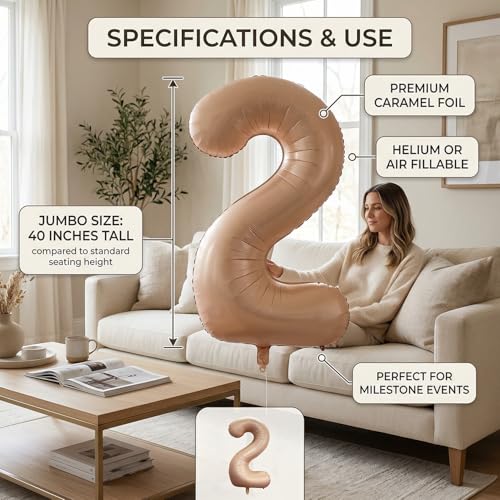 Atpata Funky #2 Elegant Caramel Colour JUMBO 40 INCH Number Balloons Set | 0 to 9 Digit Shapes | Decorative Balloons for Milestones & Celebrations - Image 3