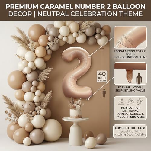 Atpata Funky #2 Elegant Caramel Colour JUMBO 40 INCH Number Balloons Set | 0 to 9 Digit Shapes | Decorative Balloons for Milestones & Celebrations - Image 4