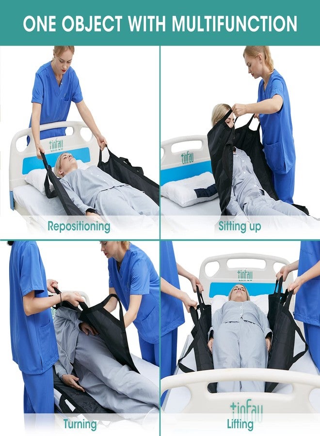 TINFAU 45" x 36" Positioning Bed Pad with Handles Washable Draw Sheets for Hospital Bed Ridden Patient Clothes Waterproof Glide Sheets for Patients Moving Pad for Lifting &Transfer Sheet Nylon, Black - Image 2