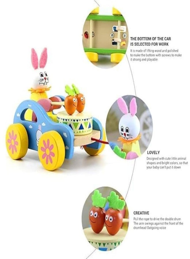 SubiMouIQ Montessori Wooden Baby Toy - Musical Bunny Drummer Push & Pull Walker | Educational Early Learning Toy for Toddlers | Multicolor Pull-Along Car for Babies | Newborn Gift - 11x13x11 cm - Image 3