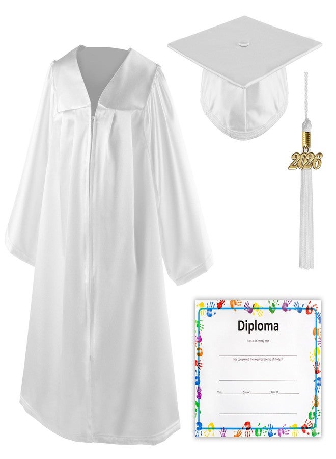 Class Act Graduation Shiny Kindergarten Preschool Graduation Cap and Gown with Matching Tassel and Diploma Certificate, White - Image 1