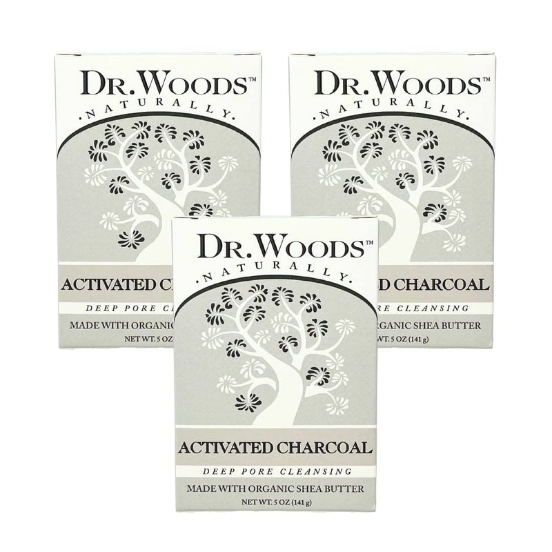Dr Woods Deep Pore Cleansing Activated Charcoal Bar Soap with Organic Shea Butter 5 Ounce Pack of 3
