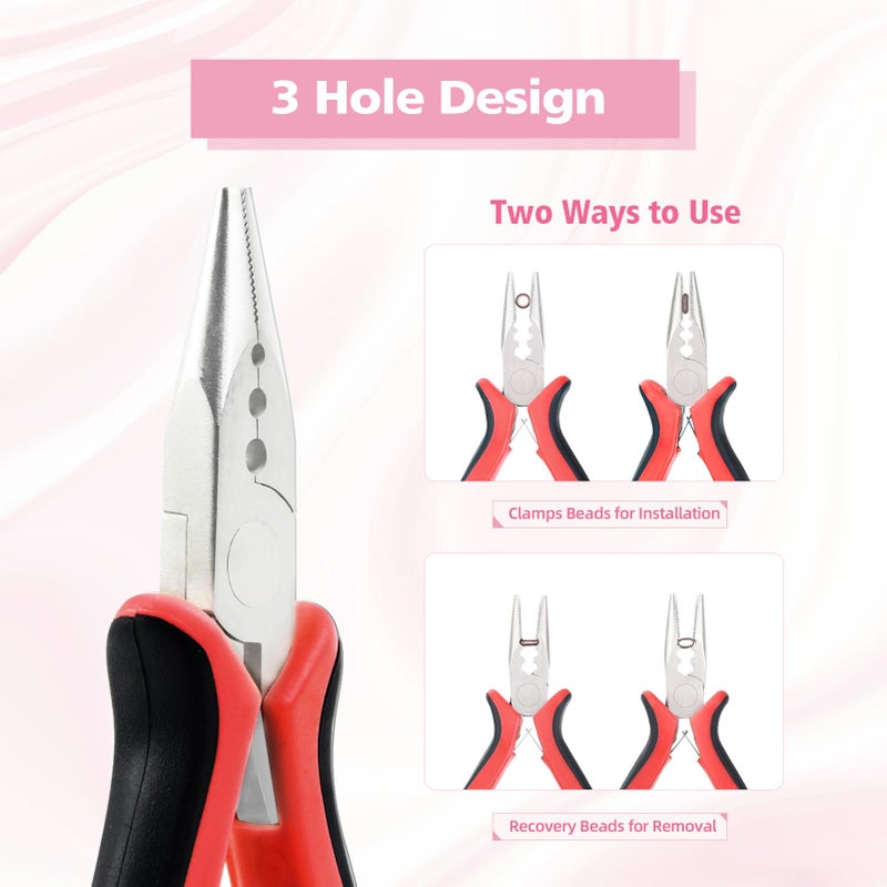 Vlasy 1Pcs Red Hair Extensions Pliers for Human Hair Extensions Apply&Removal (3Holes Plier) - Image 2